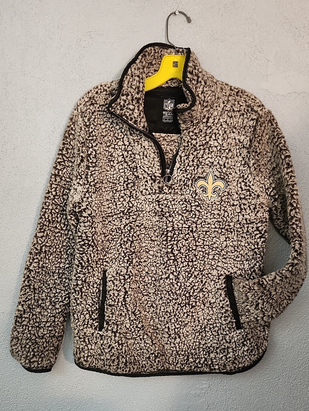 NFL Women's Teddy Quarter-Zip Jacket - Black & Cream with Fleur-de-lis